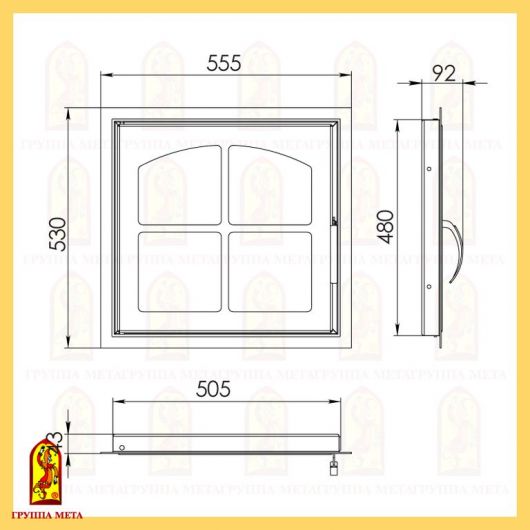Печная дверь ДК555-1К сталь термостойкое стекло, изображение 2
