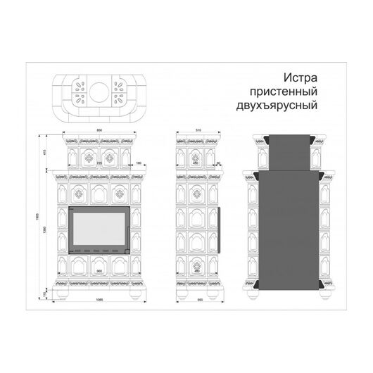 Печь камин КимрПечь Кострома Пристенный Двухъярусный Белый, изображение 3